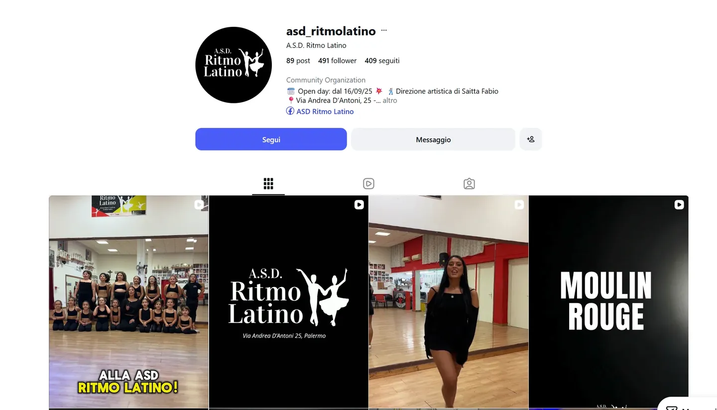 Profilo Instagram di ASD Ritmo Latino