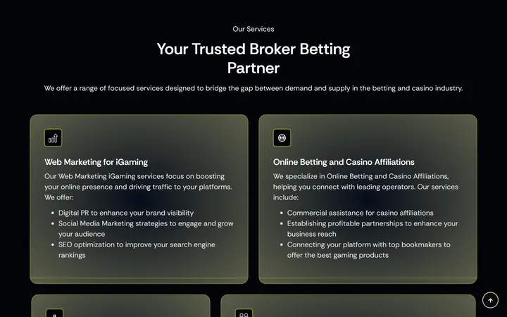 Pagina «Servizi» del progetto BrokerBet.bet