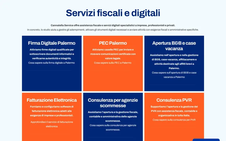 Pagina «Servizi» del progetto Cannatella Service