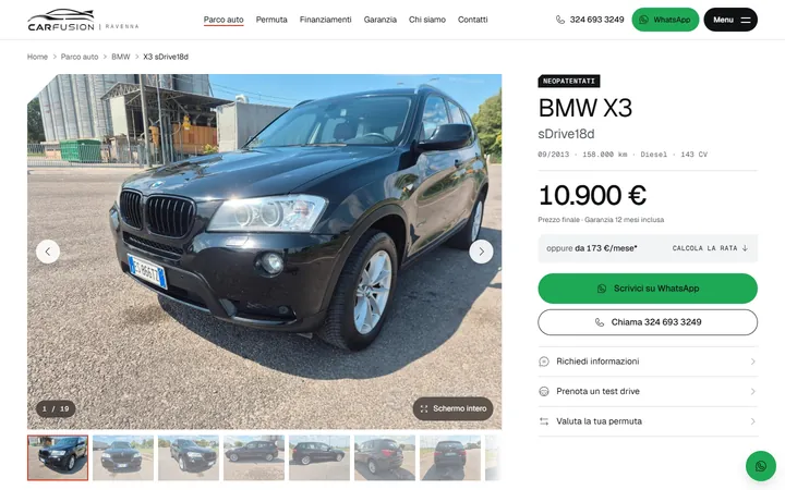 Pagina «Scheda auto: BMW X3» del progetto CARFUSION