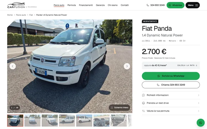 Pagina «Scheda auto: Fiat Panda» del progetto CARFUSION