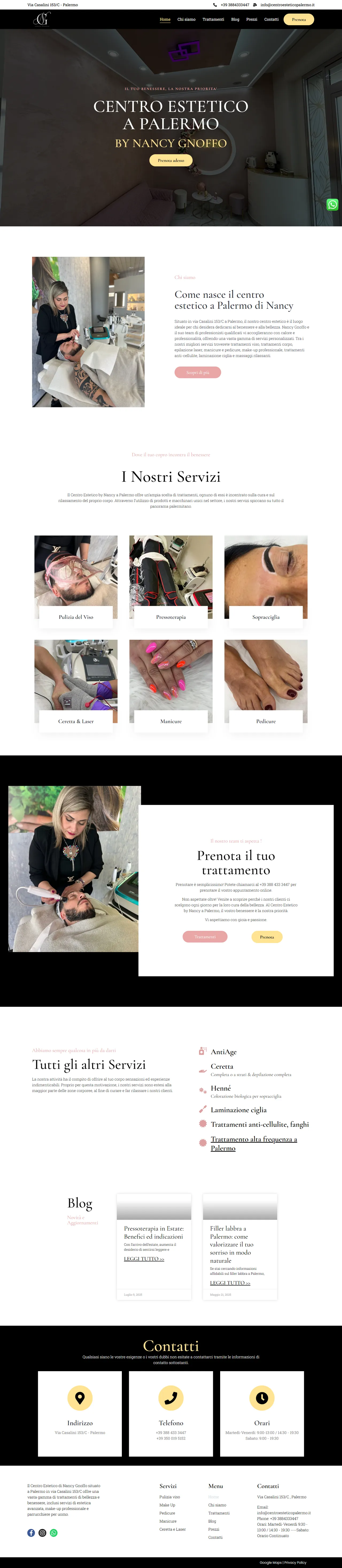 Home di Centro Estetico Nancy Gnoffo, pagina intera catturata dal sito online