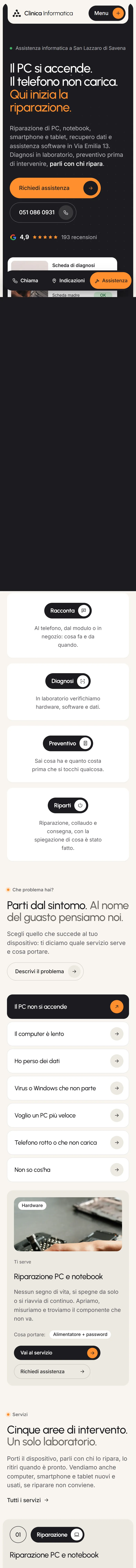 Home di clinicainformaticasanlazzaro.it a pagina intera, su telefono