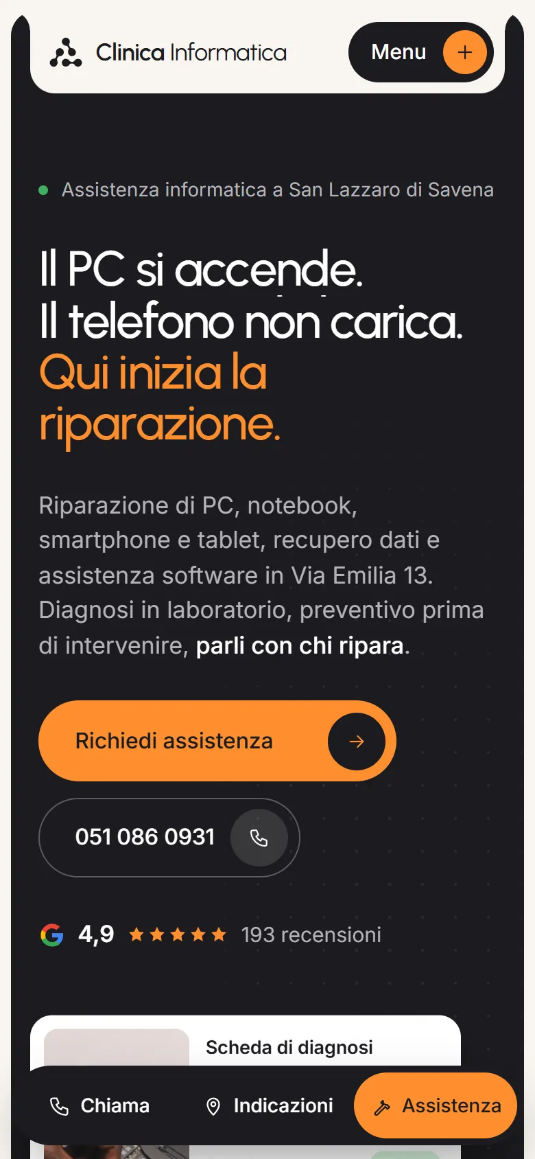 Prima schermata di clinicainformaticasanlazzaro.it su telefono, catturata dal vivo