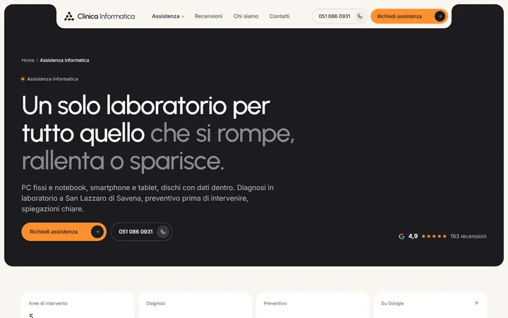 Pagina «Servizi» del progetto Clinica Informatica