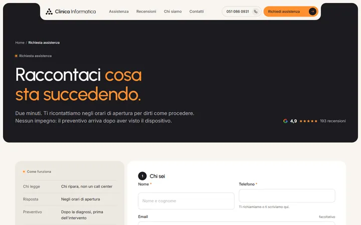 Pagina «Richiesta di assistenza» del progetto Clinica Informatica