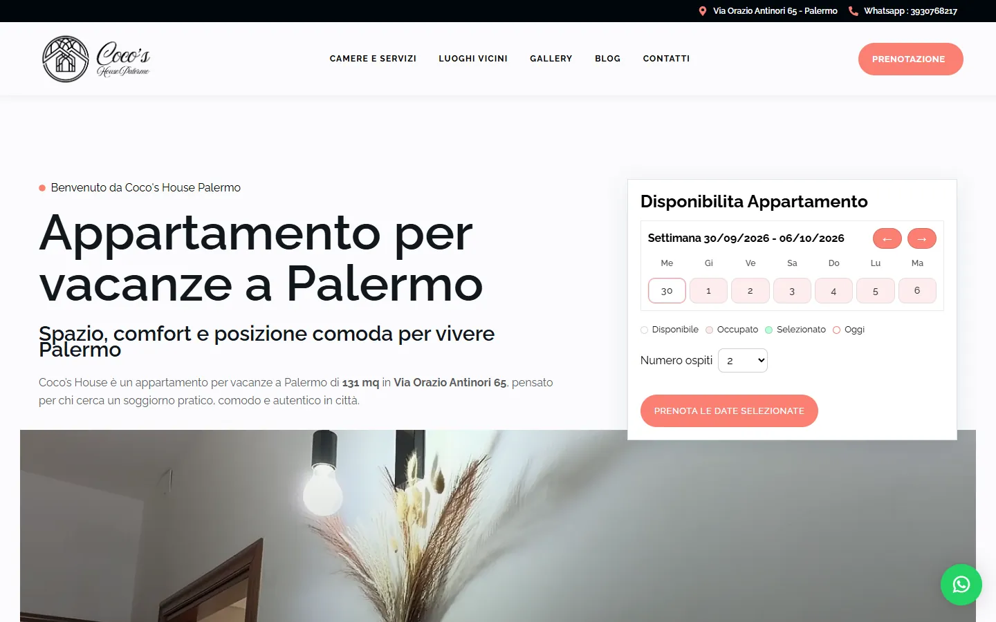 Prima schermata di cocoshousepalermo.it, catturata dal vivo
