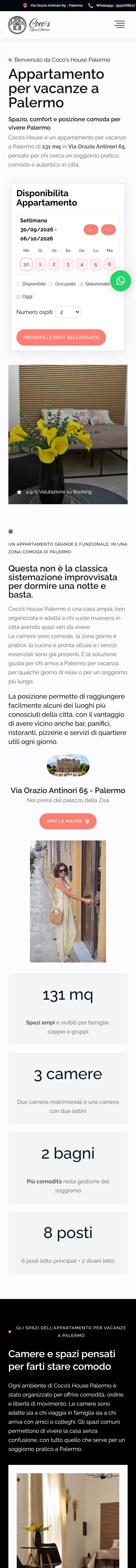 Home di cocoshousepalermo.it a pagina intera, su telefono
