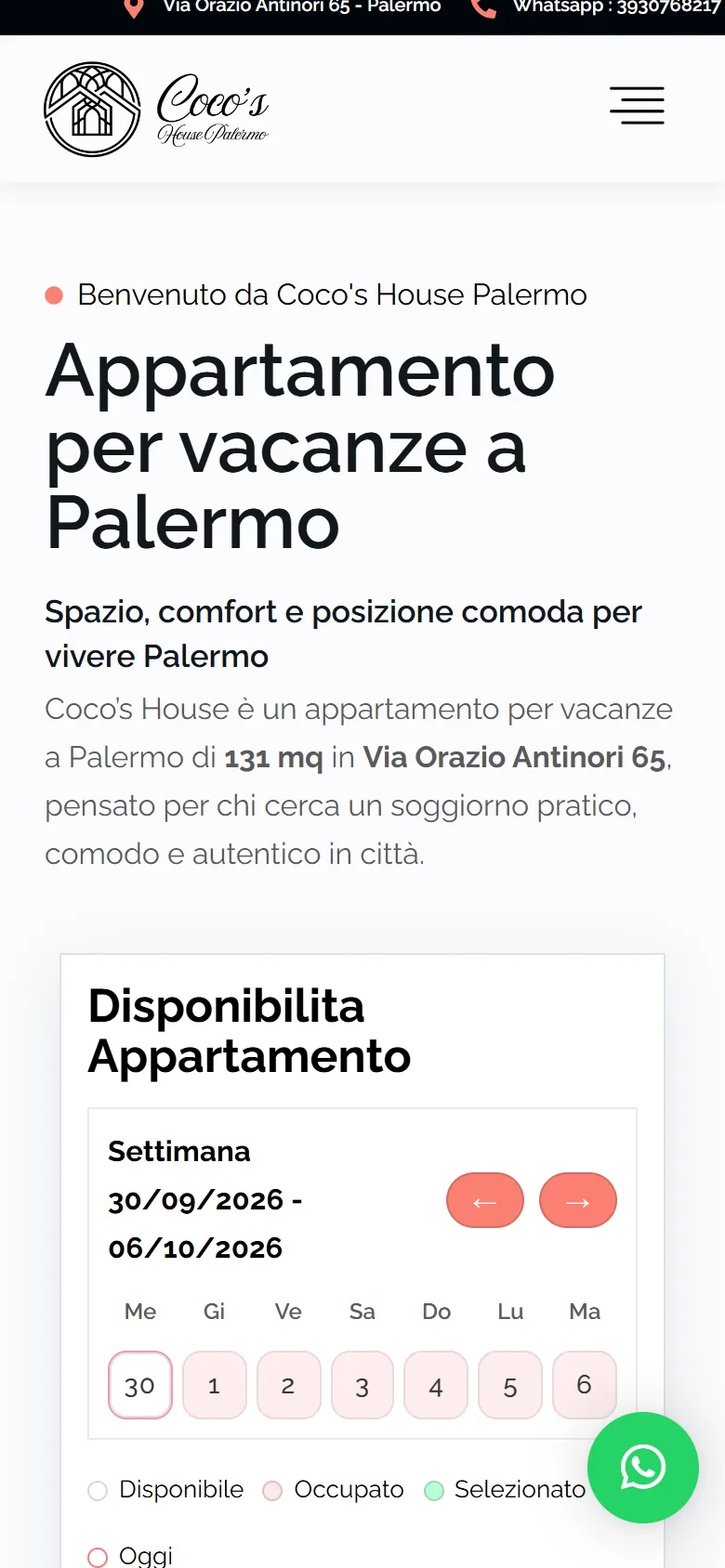 Prima schermata di cocoshousepalermo.it su telefono, catturata dal vivo
