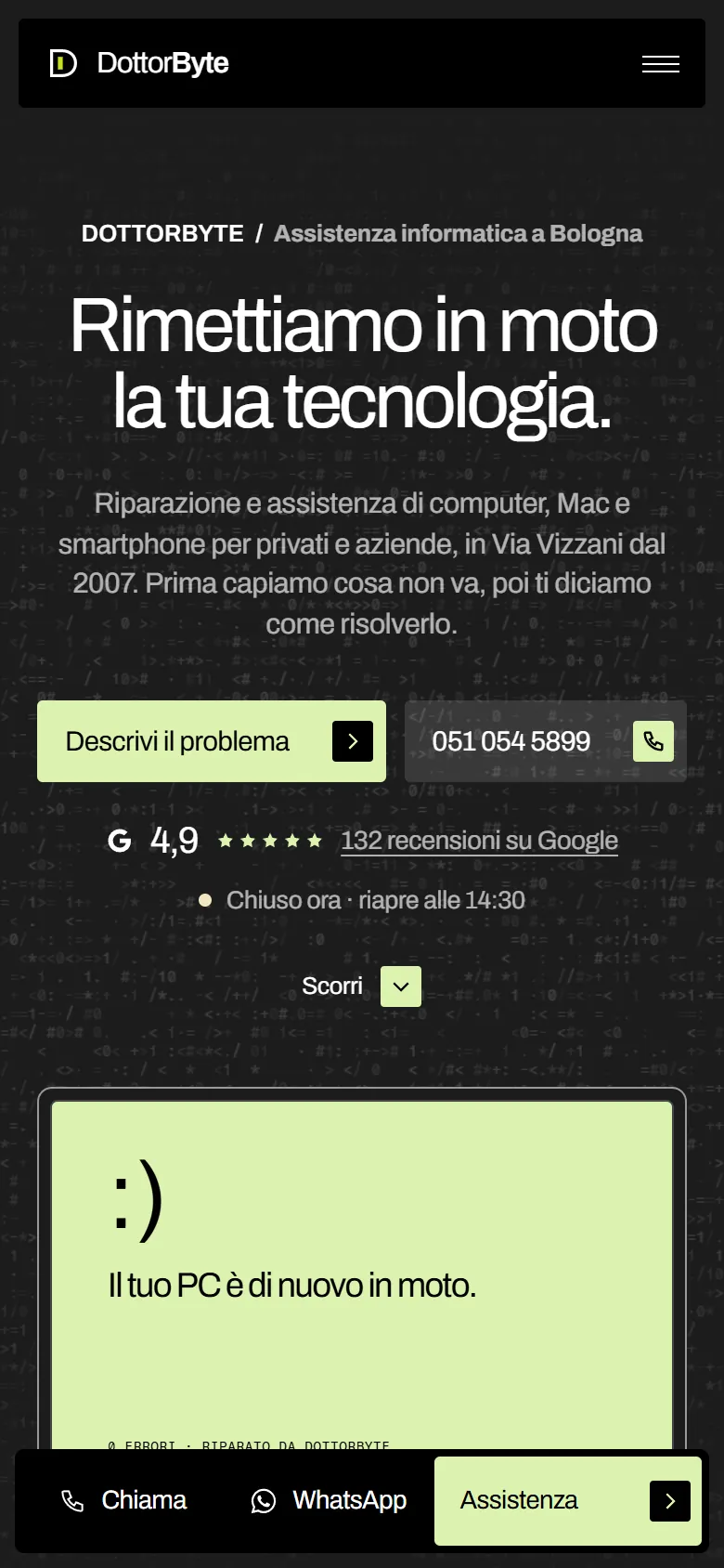Prima schermata di dottorbyte.it su telefono, dalla bozza di presentazione