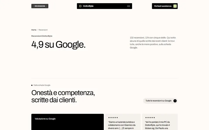 Pagina «Recensioni» del progetto DottorByte