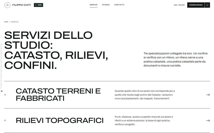 Pagina «Servizi» del progetto Geom. Filippo Chiti