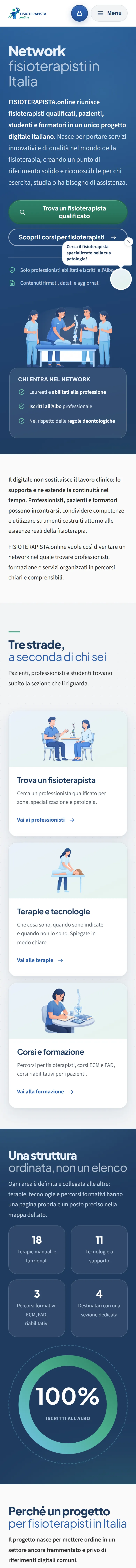 Home di fisioterapista.online a pagina intera, su telefono