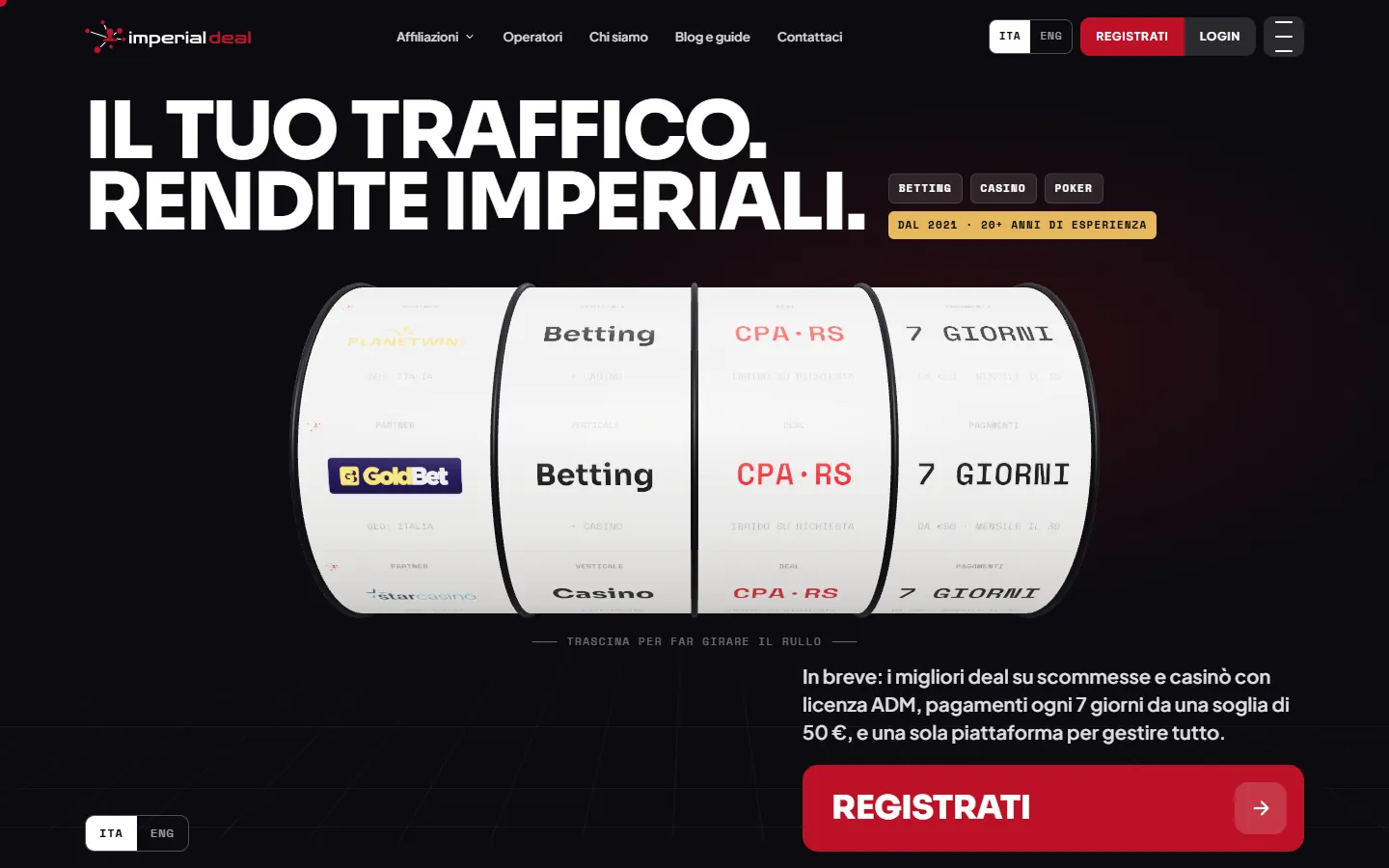 Prima schermata di imperialdeal.com, dalla bozza di presentazione