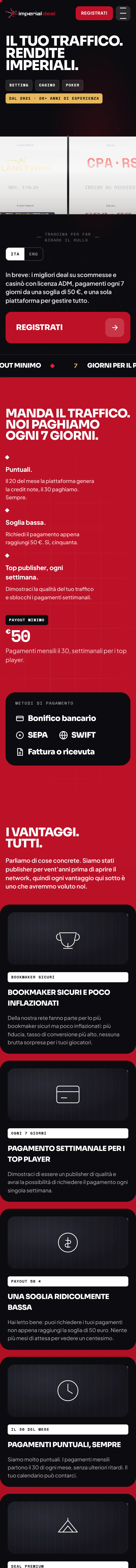 Home di imperialdeal.com a pagina intera, su telefono