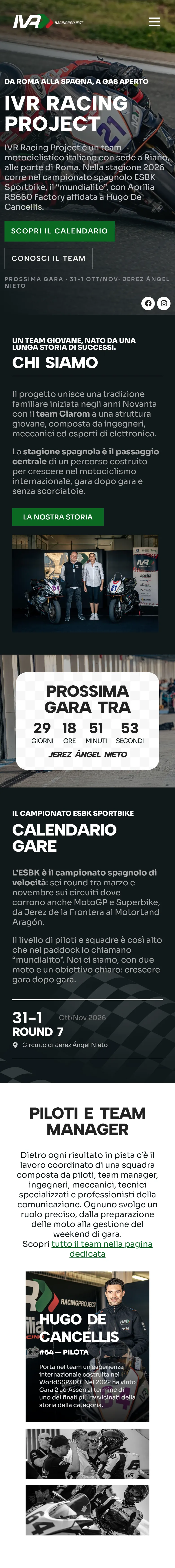 Home di ivrracingproject.com a pagina intera, su telefono
