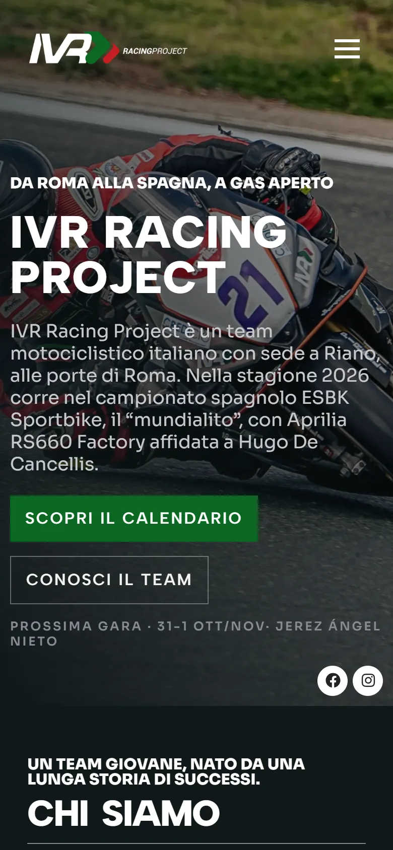 Prima schermata di ivrracingproject.com su telefono, catturata dal vivo