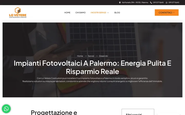 Pagina «Impianti fotovoltaici a Palermo» del progetto Lo Vetere Costruzioni