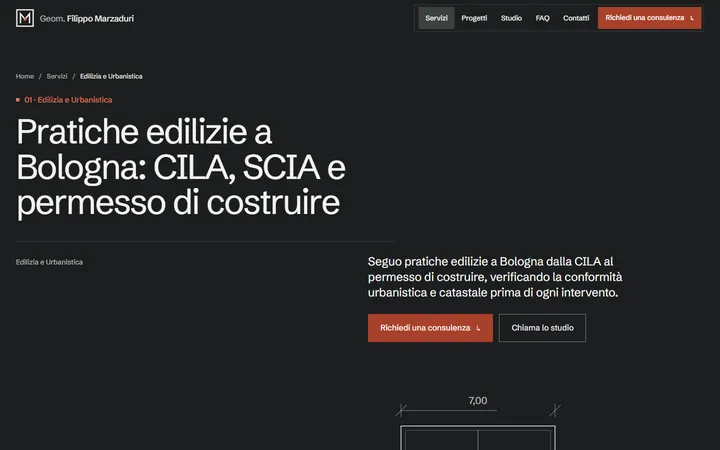 Pagina «Edilizia e urbanistica» del progetto Geom. Filippo Marzaduri