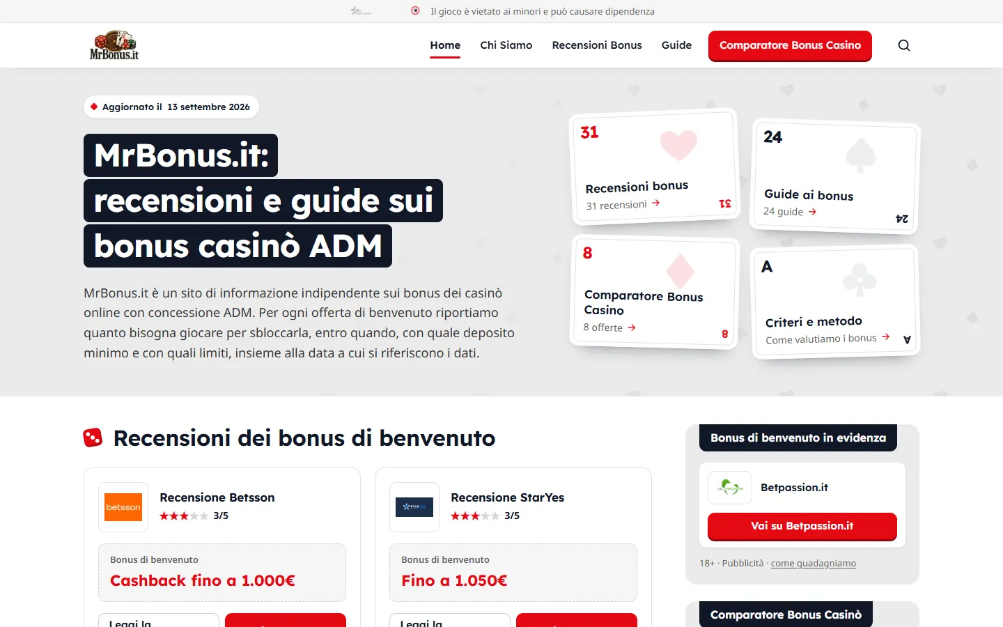 Prima schermata di mrbonus.it, catturata dal vivo