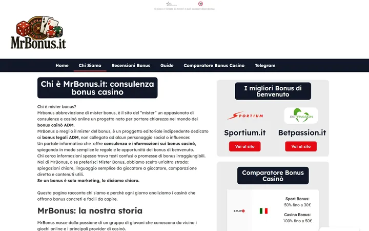 Pagina «Chi siamo» del progetto MrBonus.it