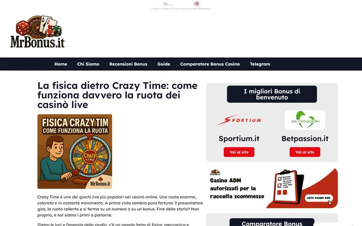 Pagina «La fisica dietro Crazy Time (articolo)» del progetto MrBonus.it