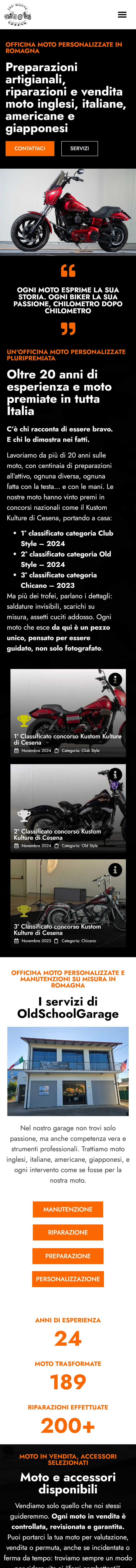 Home di oldschoolgaragecustom.it a pagina intera, su telefono