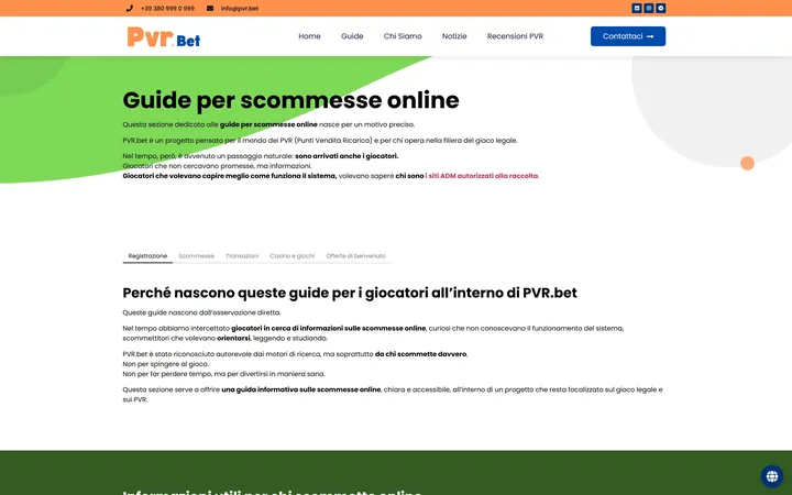 Pagina «Guide per scommesse online» del progetto PVR.bet