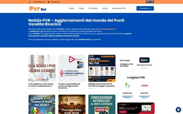 Pagina «Notizie» del progetto PVR.bet
