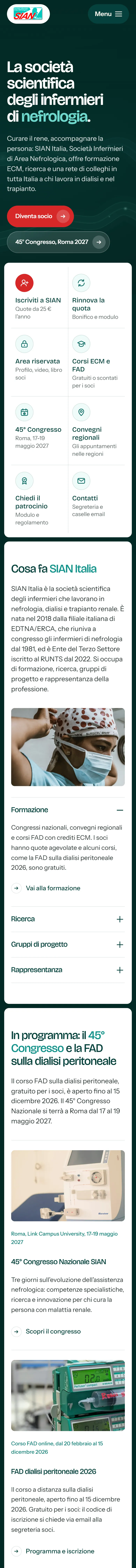 Home di sianitalia.it a pagina intera, su telefono