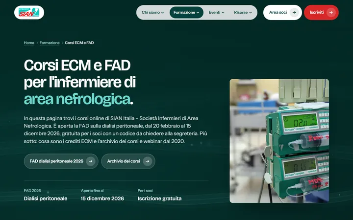 Pagina «Corsi ECM» del progetto SIAN Italia