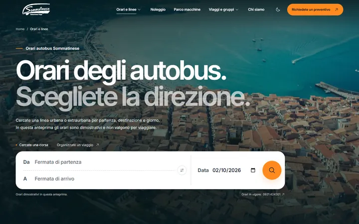 Pagina «Orari» del progetto Sommatinese Viaggi