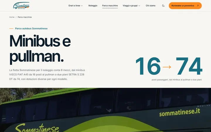 Pagina «Parco mezzi» del progetto Sommatinese Viaggi