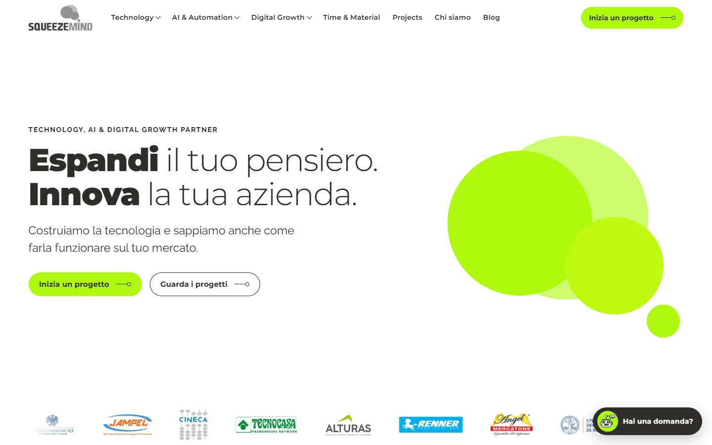 Prima schermata di squeezemind.it, dalla bozza di presentazione