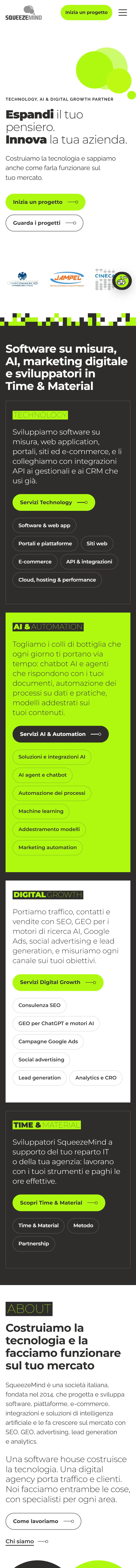 Home di squeezemind.it a pagina intera, su telefono