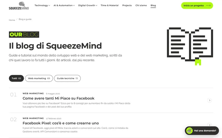 Pagina «Blog» del progetto SqueezeMind