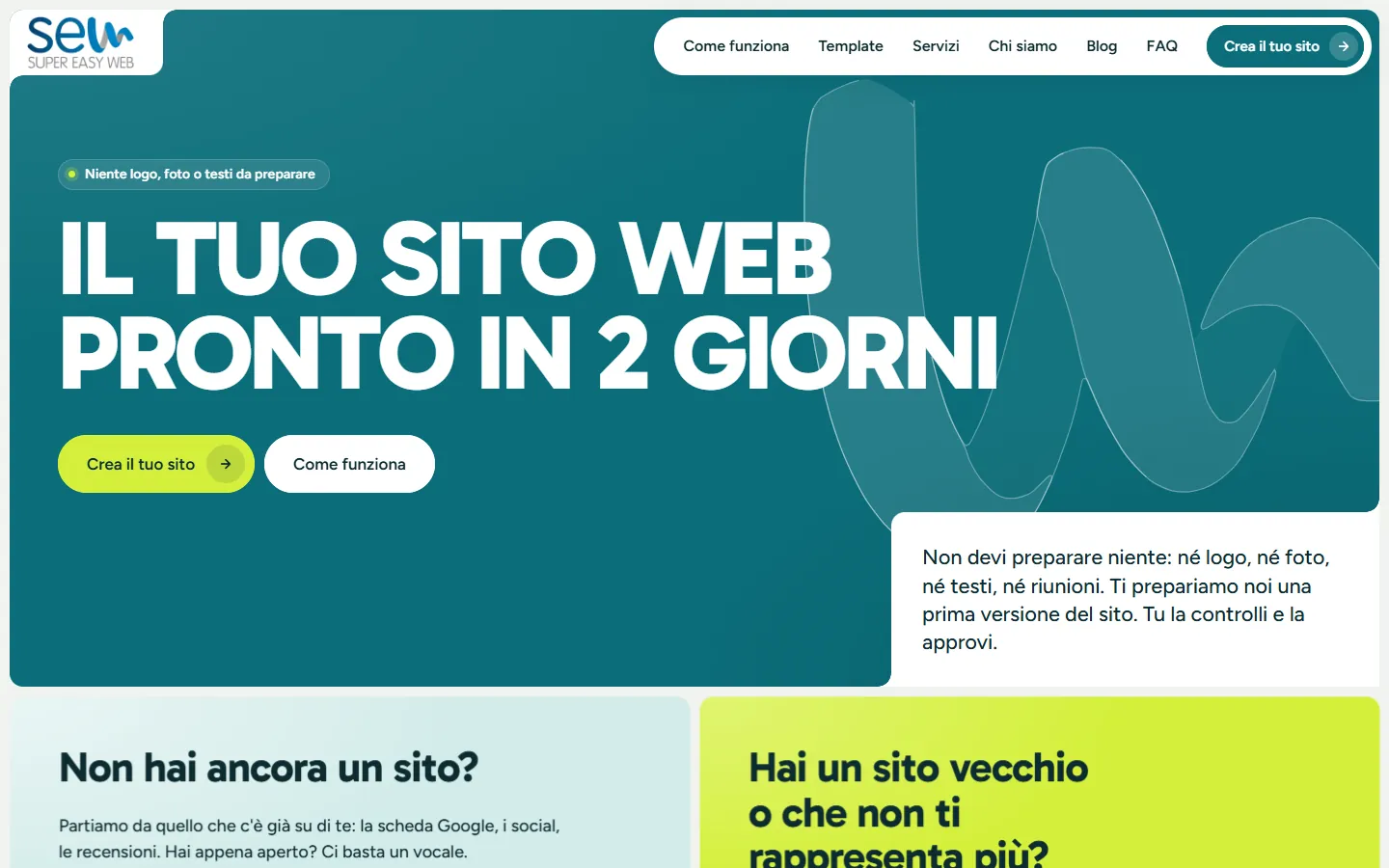 Prima schermata di supereasyweb.it, dalla bozza di presentazione