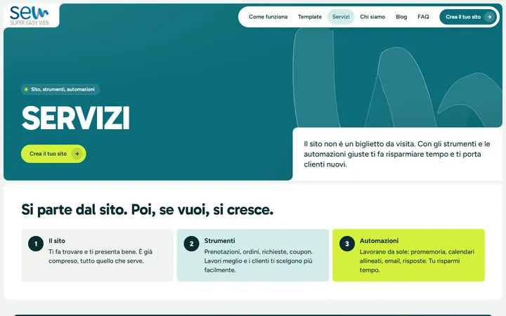 Pagina «Servizi» del progetto Super Easy Web