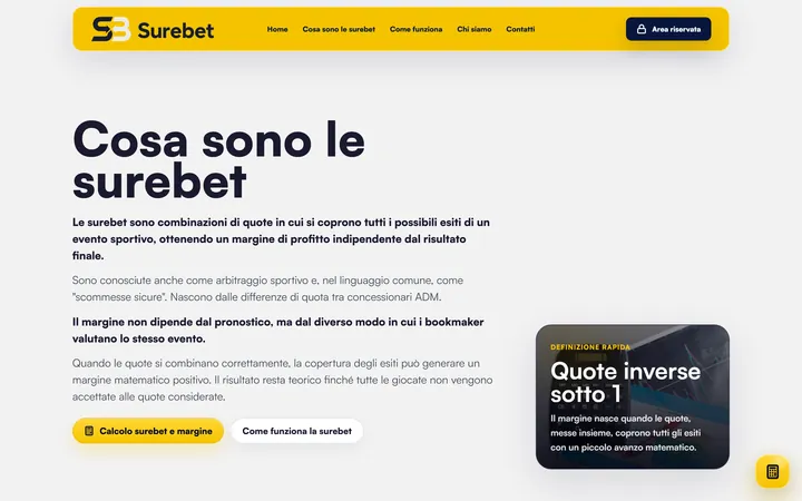 Pagina «Cosa sono le surebet» del progetto SureBet.it