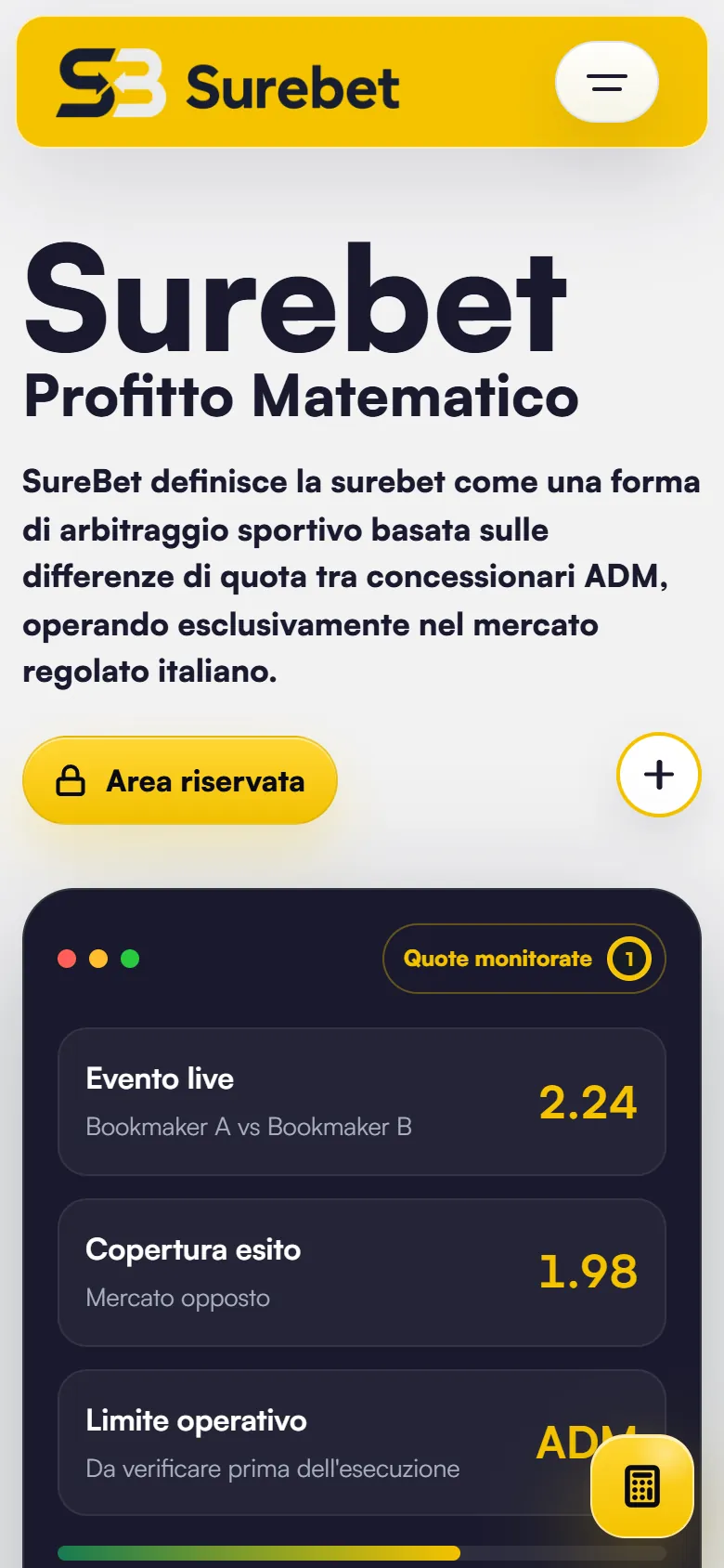 Prima schermata di surebet.it su telefono, catturata dal vivo